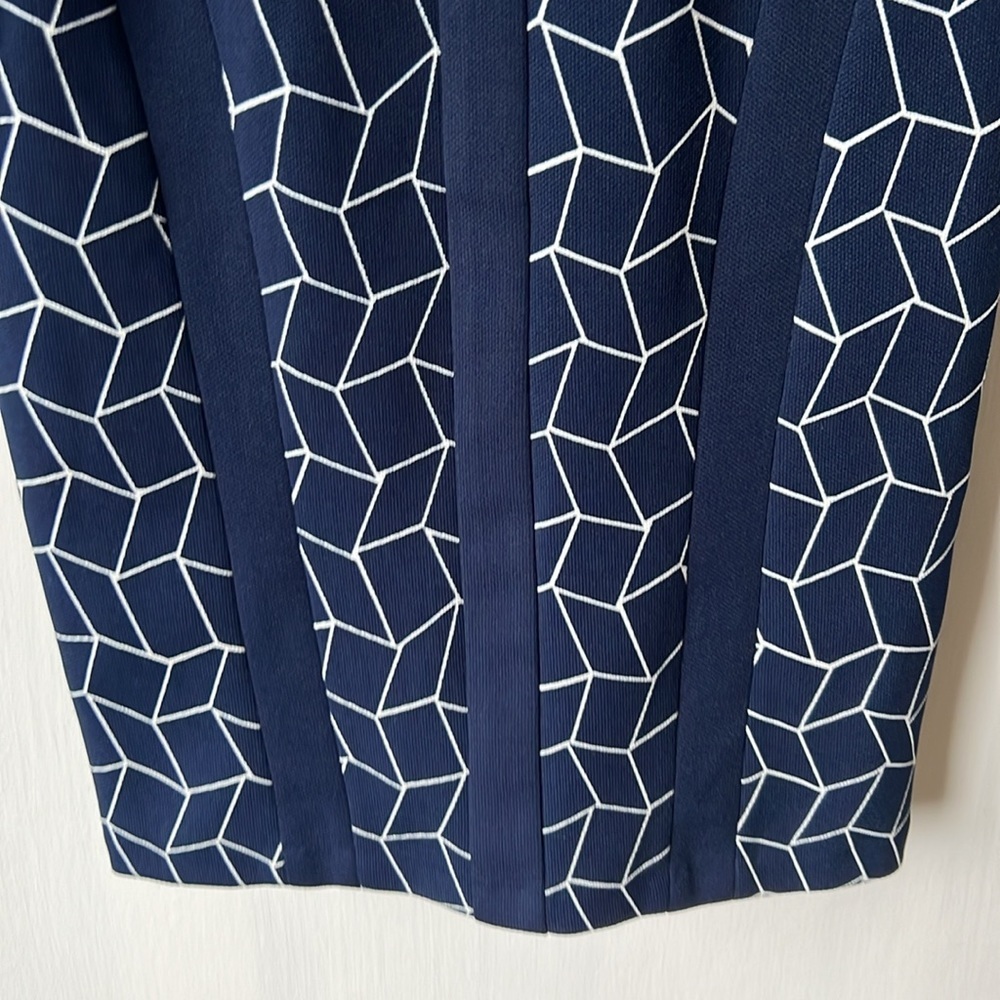 DM Collection Navy Blue Bodycon Midi Dress Crew Neck Back Zip - Size 4 - Picture 14 of 14